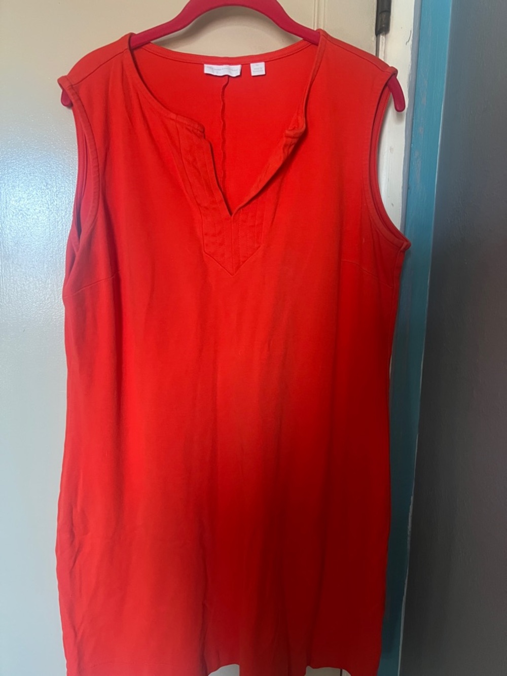 New York & Company XL Bright Orange Sleeveless V-Neck Tunic Dress